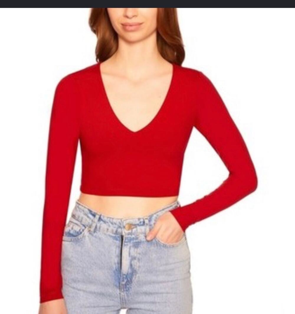 Susana Monaco very v long sleeve crop top Morello bright red size NWT large
